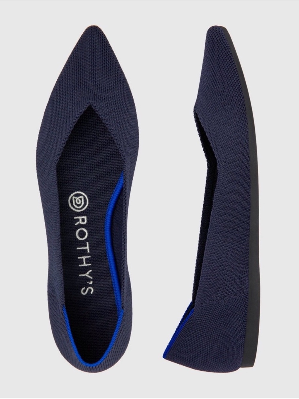 UEC Rothy's Navy THE POINT Pointed Knit Flats Blue Trim WORN 1 day!!! Sz 8.5